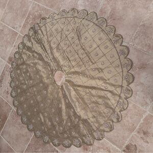 Gold Beaded Scalloped Edge Ornate 47" Christmas Tree Skirt Made in India